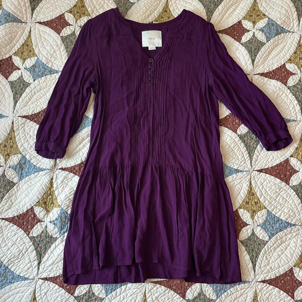 Anthropologie Maeve Galina drop waist tunic dress Size S maroon spring - Picture 3 of 7